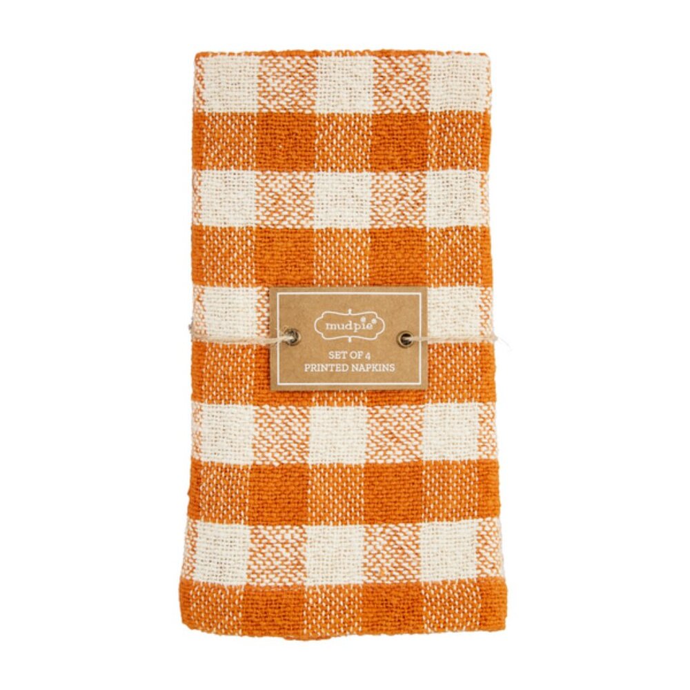 Mud Pie Orange Plaid Napkin Set of Four/NWT